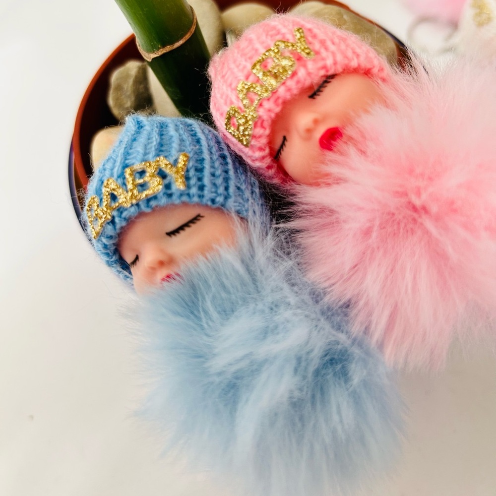 Adorable Blue & Pink Knitted Baby Doll Keyring Keychain Fashion Accessories - Picture 3 of 8